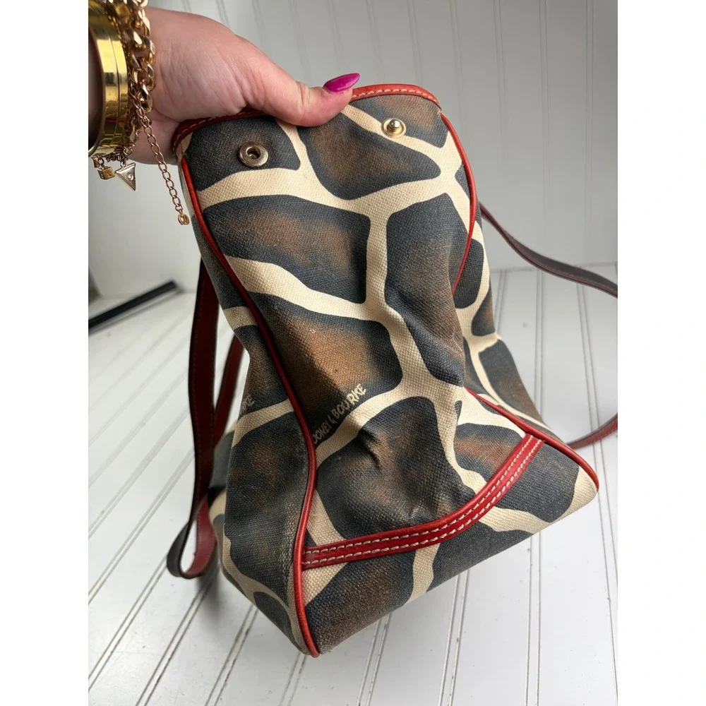 Dooney & Bourke Vintage Y2K Giraffe Print Canvas Leather Shoulder Tote Bag
